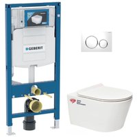 Geberit - WC-Pack Vorwandelement Duofix +sat Brevis Wand-WC ohne Spülrand + Ultradünner Softclose-Sitz + Betätigungsplatte von Geberit