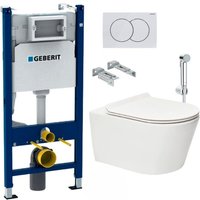Pack Vorwandelement 112cm + wc ohne Spülrand + Ultradünner Sitz, Softclose + Bidet Handbrause + Betätigungsplatte - Geberit von Geberit