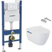 Geberit - Pack WC-Pack Vorwandelement Duofix + Livea Bello Wand-WC ohne Spülrand + Softclose-Sitz + Weiße Betätigungsplatte von Geberit