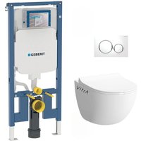 Geberit - Pack wc extraflach UP720 Vorwandelement + Vitra Sento wc spülrandlose + Absenk-WC-Deckel + Weiße Platte von Geberit
