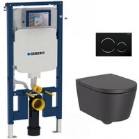 Pack wc UP720 extraflach Vorwandelement + wc Roca Inspira onyx compact spülrandlose + WC-Deckel Softclose + Platte von Geberit