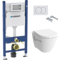 Pack wc Vorwandelement Duofix + Vitra S50 wc mit Flansch + Soft Close Sitz + Weisse Platte (S50Geb3) von Geberit