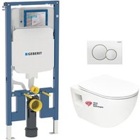 Paket Geberit Trägergestell extraflach UP720 + wc ohne Flansch sat + Sitz SoftClose + Weiße Platte (SLIM-Project-B) von Geberit