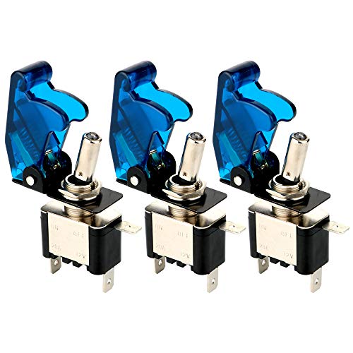 Gebildet 3pcs Kippschalter Blau LED Licht Schalter 20A 12V-24VDC, EIN/AUS Wippschalter mit Metallhebel, SPST 3-pin Rocker Toggle Switch, zum Auto KFZ LKW Boot von Gebildet