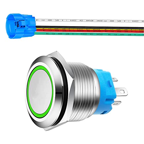 Gebildet 0.87 Zoll/22mm Momentaner Druckknopf Edelstahl Taster 230VAC 3A LED 1NO1NC SPDT An/Aus Wasserdicht mit Kabelbuchse Stecker (Grün LED) von Gebildet