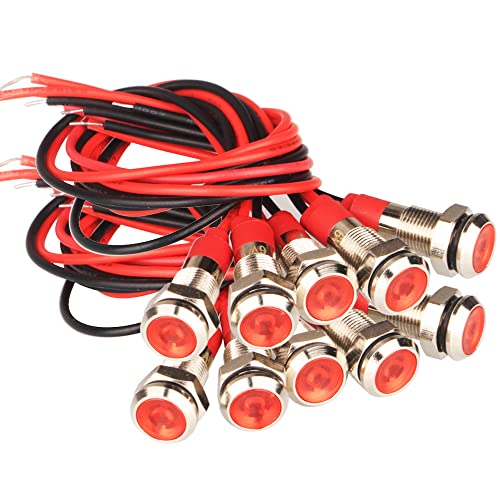 Gebildet 10 Stück 6mm 1/4" 230V/AC LED Metall Kontrollleuchte wasserdichte Signallampe (Rot) von Gebildet