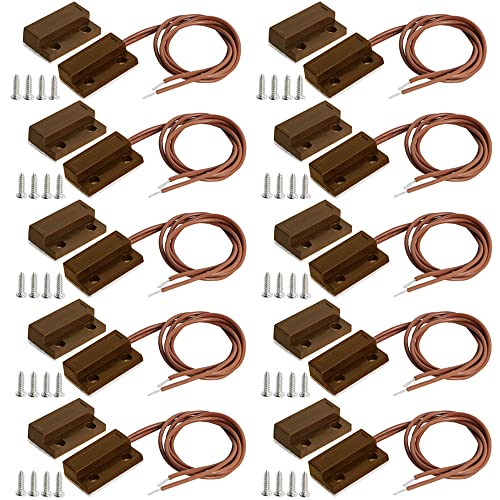 10pcs brauner Sicherheitskontaktsensor für Fenster und Türen, verkabelt, Alarm, magnetischer Reed-Schalter, Magnet in der Nähe – Stromkreis verbinden,Magnet entfernt–Stromkreis unterbrechen,MC38 von Gebildet