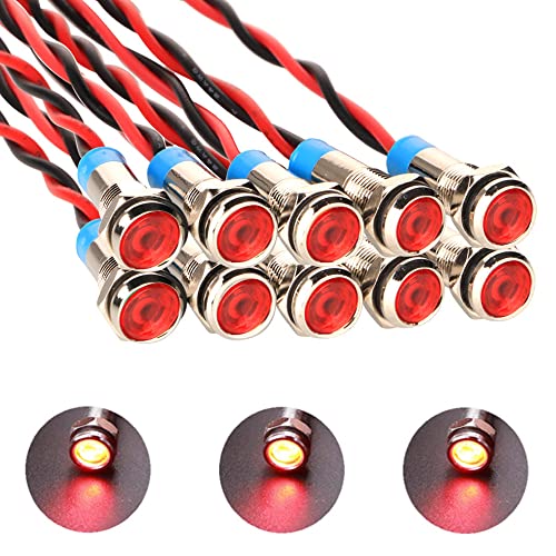 Gebildet 10pcs 6mm DC 12-24VDC Wasserdicht erkabelt LED Kontrollleuchte Set(Rot) von Gebildet