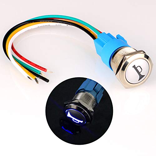 Gebildet 12V-24V/5A 19mm Vorverkabelt Momentan Hupenknopf Blau LED Beleuchtung Wasserdicht Metall Lautsprecher Horn Schalter von Gebildet