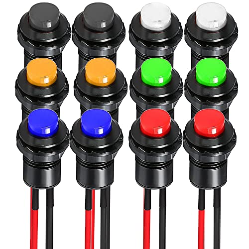 Gebildet 12pcs 12mm Vorverkabelt Momentan Druckknopf,SPST EIN-AUS AC 250V/1.5A 125V/3A,Plastik DIY Taste Mini Drücken Taster für Autotrompete,PC,Haustürklingel von Gebildet