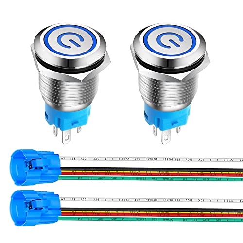 Gebildet 16mm Edelstahl Latching Drucktastenschalter 3V-5V-6V-7.5V-9V/3A Power Symbol LED 1NO1NC SPDT ON Off Wasserdichter Kippschalter mit Steckdose Stecker (Blau LED) von Gebildet