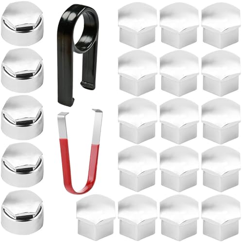 Gebildet 17mm Chrom-Radmutterabdeckungen, 24-teiliges Universal-Radschraubenkappen-Schraubenschutz-Set, 17teilige 17mm Radschraubenabdeckungen, 5teilige runde Diebstahlschutzkappen und 2teilige Clips von Gebildet