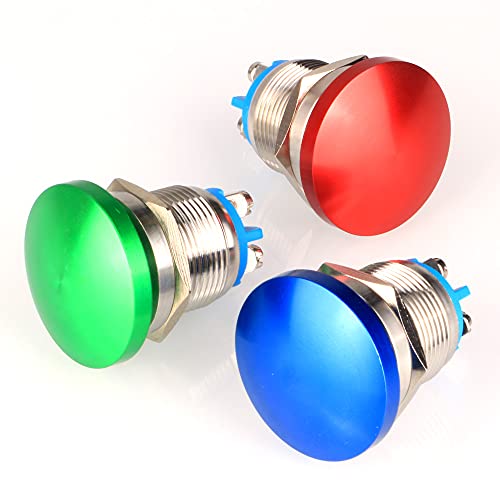 Gebildet 19mm 3V-6V-12V-24V-36V-110V-220V-380V/3Amp Momentan Metall Pilzkopf Drucktaster Industrie Ausrüstung, Montageplatten in Operationssälen und Verteilerkästen, Federrückzug (3er Pack) von Gebildet