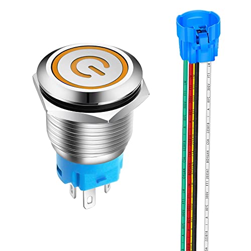 Gebildet 19mm Edelstahl Latching Drucktastenschalter 12V-24V 5A Power Symbol LED 1NO1NC SPDT ON Off Wasserdichter Kippschalter mit Steckdose Stecker (Orange LED) von Gebildet