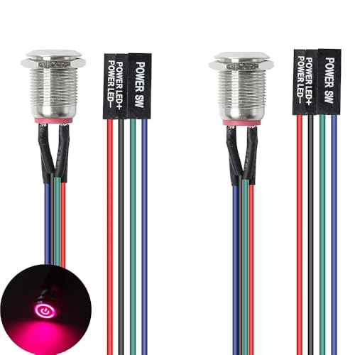 Gebildet 2 Stück 12 mm Chassis-Switch-Host-Metallknopf Desktop-Computer-Host-Switch-Kabel Metall-LED-Netzschalter ATX-Versorgung An/Aus für DIY-Computer-Switch von Gebildet