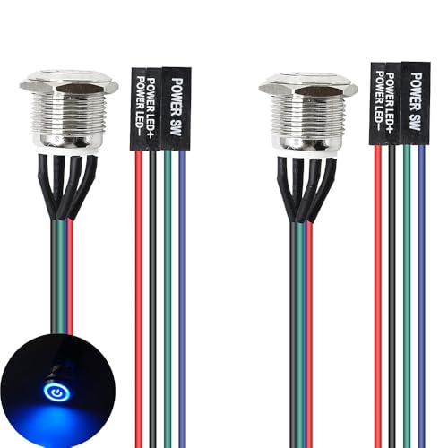 Gebildet 2 Stück 16 mm Chassis-Switch-Host-Metallknopf Desktop-Computer-Host-Switch-Kabel Metall-LED-Netzschalter ATX-Versorgung An/Aus für DIY-Computer-Switch von Gebildet