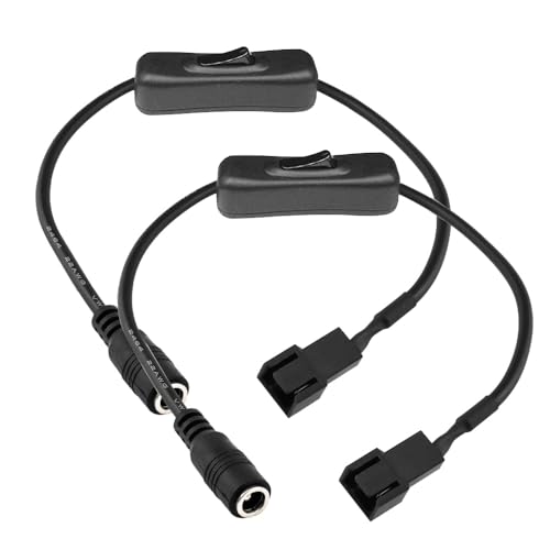 Gebildet 2 Stück DC-Netzteilstecker auf 3-poliges und 4-poliges PC-Lüfter-Netzadapterkabel mit Schalter, DC5521 auf 3-poliges/4-poliges Kabel von Gebildet