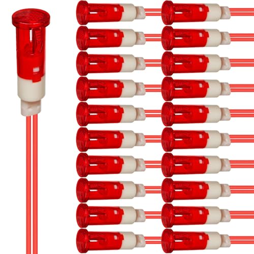 Gebildet 20Stück LED Kontrollleuchte 10mm Energiesparende LED-Kontrollleuchte Spannung AC/DC 12-24V Strom Quadratisch Montagelochgröße 10mm (Rot) von Gebildet