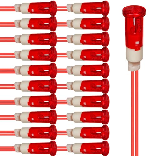 Gebildet 20Stück LED Kontrollleuchte 10mm Energiesparende LED-Kontrollleuchte Spannung 220VAC Strom Quadratisch Montagelochgröße 10mm (Rot) von Gebildet