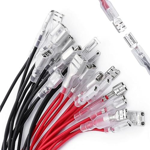 Gebildet 20tlg 6.3mm Flachstecker-Crimpanschlussbuchse mit Isolierhülse und 15cm langem 16AWG Kabel, Rot + Schwarz, Flachstecker-Schnellspleiß-Sortiment-Kit von Gebildet