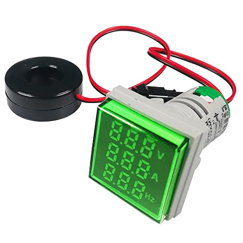 Gebildet 22mm AC Strom Spannungsprüfer, AC 50-500V/0-100A/0-99Hz Voltmeter Amperemeter Frequenzmesser mit 3-stelliger LED Anzeige Multifunktions Multimeter Panel (Grün, Quadrat) von Gebildet