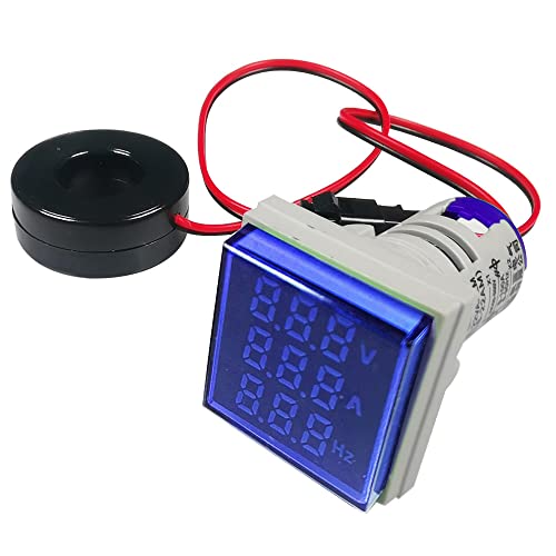 Gebildet 22mm AC Strom Spannungsprüfer mit 3-stelliger LED Anzeige Multifunktions Voltmeter Amperemeter Frequenzmesser Multimeter Panel AC 50-500V 0-100A 0-99Hz (Blau, Quadrat) von Gebildet