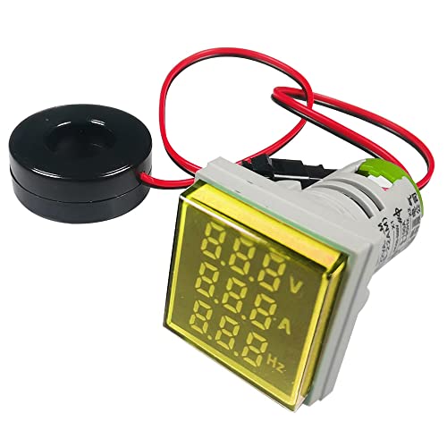 Gebildet 22mm AC Strom Spannungsprüfer mit 3-stelliger LED Anzeige Multifunktions Voltmeter Amperemeter Frequenzmesser Multimeter Panel AC 50-500V 0-100A 0-99Hz (Gelb, Quadrat) von Gebildet