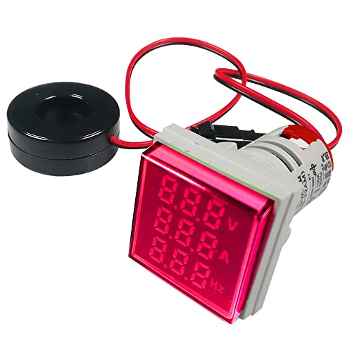 Gebildet 22mm AC Strom Spannungsprüfer mit 3-stelliger LED Anzeige Multifunktions Voltmeter Amperemeter Frequenzmesser Multimeter Panel AC 50-500V 0-100A 0-99Hz (Rot, Quadrat) von Gebildet