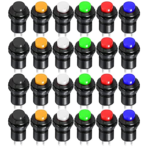 Gebildet 24pcs 12mm Latching Verriegeln Druckknopfschalter, SPST EIN-AUS AC 250V/1.5A 125V/3A, Plastik DIY Einrasten Schalter Mini Drücken Taster für Autotrompete, PC, Tischlampe, Haustürklingel von Gebildet