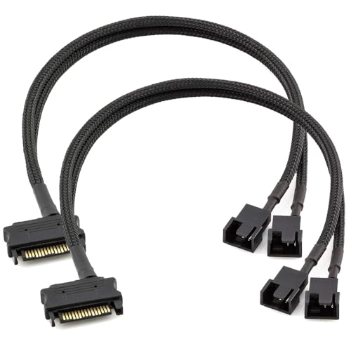 Gebildet 2Stück SATA auf 2Wege 3polig/4polig PMW 12V PC-Gehäuselüfter Netzadapterkabel, 3polig oder 4polig (PWM-Anschluss) auf 15poliges SATA Computerkühler-Lüfterstromkabel von Gebildet