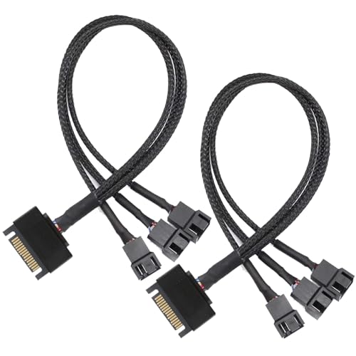 Gebildet 2Stück SATA auf 3Wege 3polig/4polig PMW 12V PC-Gehäuselüfter Netzadapterkabel, 3polig oder 4polig (PWM-Anschluss) auf 15poliges SATA Computerkühler Lüfterstromkabel von Gebildet