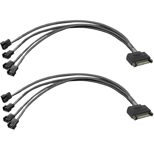 Gebildet 2Stück SATA auf 4Wege 3polig/4polig PMW 12V PC-Gehäuselüfter Netzadapterkabel, 3polig oder 4polig (PWM-Anschluss) auf 15poliges SATA Computerkühler Lüfterstromkabel von Gebildet
