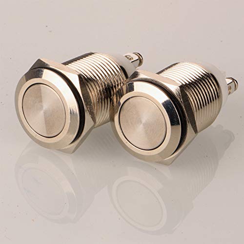 Gebildet 2pcs 16mm 5A/12V/24V/125V/250V Verriegelung Druckknopfschalter Schraubklemmen Edelstahl Metall Wasserdichte Schalter(Flachkopf) von Gebildet