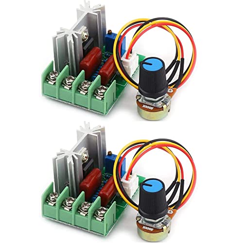 Gebildet 2pcs AC 110V-220V/25A 2000W SCR Vorverdrahtetes Elektronisches Hochleistungsspannungsreglermodul, Einstellbare Motordrehzahlreglerregelung Ultra Kleiner LED-Dimmer mit Drehzahlreglerknopf von Gebildet