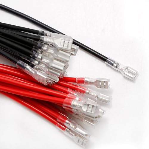 Gebildet 30tlg 4.8mm Flachstecker Crimpanschlussbuchse mit Isolierhülse und 15cm langem 18AWG Kabel, Rot + schwarz, Flachstecker-Schnellspleiß-Sortiment-Kit von Gebildet