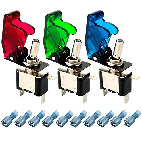 Gebildet 3pcs Kippschalter LED Licht Schalter(Rot,Grün,Blau) 20A 12V-24VDC, EIN/AUS Wippschalter mit Metallhebel,SPST 3-pin Rocker Toggle Switch,zum Auto KFZ LKW Boot von Gebildet
