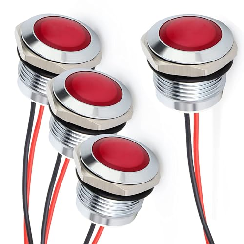 Gebildet 4Stück 110V-230V 20mA Energiesparanzeige, Metall-Anzeigelampe, wasserdichte Signallampe, Lochgröße 16mm, Rote LED (Kopf mit kugelförmiger Oberfläche) von Gebildet