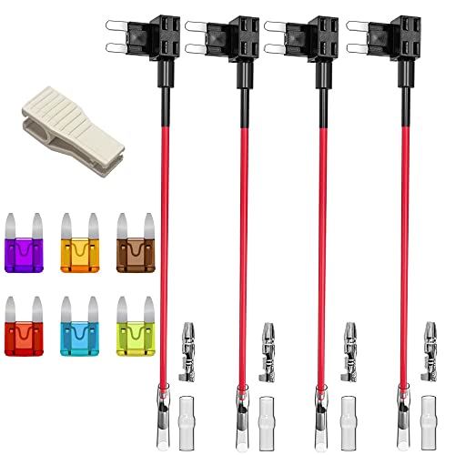 Gebildet 4Stück 12V-24V Klein Größe ATM Autosicherungen Stromdieb, Stecksicherung Verteiler Flachsicherungsadapter mit 6 stücke sicherung (3A/5A/7.5A/10A/15A/20A) von Gebildet