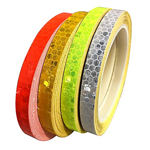 Gebildet 4Stück Reflektorband Klebeband für Sicherheit Warnklebeband Sicherheit Markierung Band(10mm*8m, Rot + Grün + Gelb + Weiß) von Gebildet