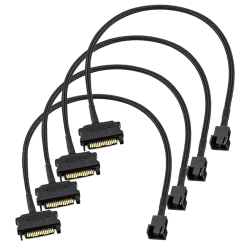 Gebildet 4 Stück SATA auf 3polig/4polig PMW 12V PC-Gehäuselüfter-Netzadapterkabel, 3polig oder 4polig (PWM-Anschluss) auf 15poliges SATA Computerkühler Lüfterstromkabel von Gebildet