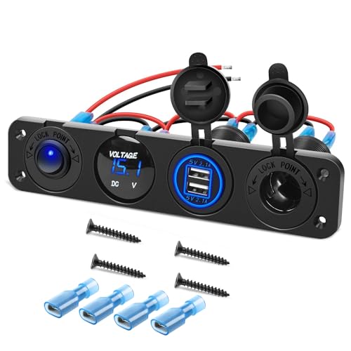 Gebildet 4-in-1-An/Aus-Ladesteckdose, Dual-USB-Steckdose, Steckdose und LED-Voltmeter, Zigarettenanzünder-Steckdose und LED-beleuchteter EIN/AUS-Kippschalter (blau) von Gebildet