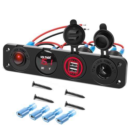 Gebildet 4-in-1 ON/Off-Ladegerät-Steckdosenfeld, Dual-USB-Steckdose, Steckdose und LED-Voltmeter, Zigarettenanzünder-Steckdose und LED-beleuchteter ON/Off-Kippschalter (rot) von Gebildet