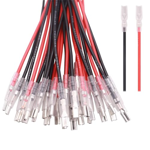 Gebildet 40tlg 2.8mm Flachstecker-Crimpanschlussbuchse mit Isolierhülse und 15cm langem 20AWG Kabel, Rot + Schwarz, Flachstecker-Schnellspleiß-Sortiment-Kit von Gebildet
