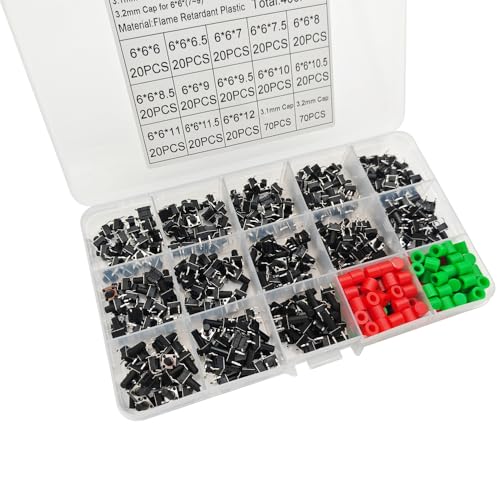 Gebildet 460-teiliges Sortimentskit Mit 13 Werten, 4 Pins, 6 x 6mm, Mikro-Momentan-Takt-Drucktastenschalter, Mit Kappen Gebildet 460-teiliges Sortimentskit Mit 13 Werten, 4 Pins, 6 x 6mm, Mikro-Momentan-Takt-Drucktastenschalter, Mit Kappen von Gebildet