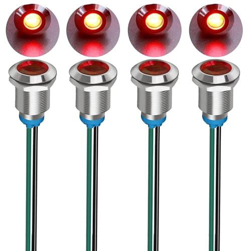 Gebildet 4Stück LED Metall Kontrollleuchte 12mm 3V-4.5V-5V-6V-7.5V-9VDC wasserdichte Signallampe Pilot Dash mit Draht (Rot) von Gebildet