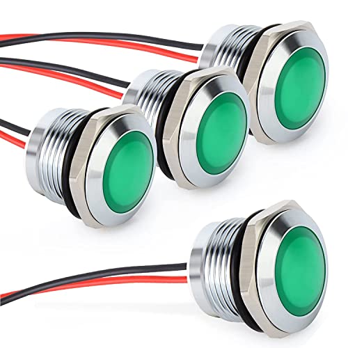 Gebildet 4pcs AC/DC 12-24V 20mA Energiesparanzeige Metallanzeigelampe wasserdichte Signallampe Lochgröße 16mm Grün LED (Sphärischer Oberflächenkopf) von Gebildet