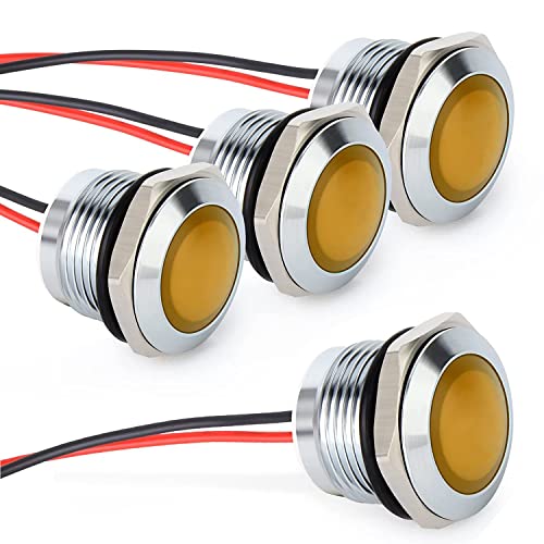 Gebildet 4pcs 12V-24V 20mA Energiesparanzeige Metallanzeigelampe wasserdichte Signallampe Lochgröße 16mm Orange LED (Sphärischer Oberflächenkopf) von Gebildet