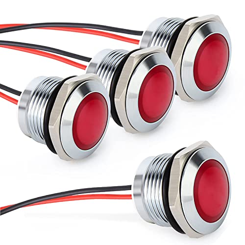 Gebildet 4pcs AC/DC 12-24V 20mA Energiesparanzeige Metallanzeigelampe wasserdichte Signallampe Lochgröße 16mm Rot LED (Sphärischer Oberflächenkopf) von Gebildet