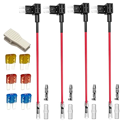 Gebildet 4pcs 12V 24V Micro 2 Add-a-Circuit Autosicherungen Stromdieb, Piggy Back Sicherungshalter mit Kabelbaum, Stecksicherung Verteiler Flachsicherungsadapter mit 6pcs sicherung (5A/10A/15A) von Gebildet