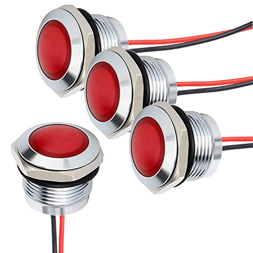 Gebildet 4pcs 3V-4.5V-5V-6V-7.5V-9V 20mA Energiesparanzeige Metallanzeigelampe Wasserdichte Signallampe Lochgröße 16mm Rot LED (Sphärischer Oberflächenkopf) von Gebildet